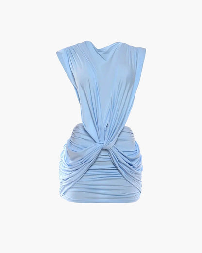 OLANE Classy Ruched Plunged Neck Mini Dress MWomen's Dresses