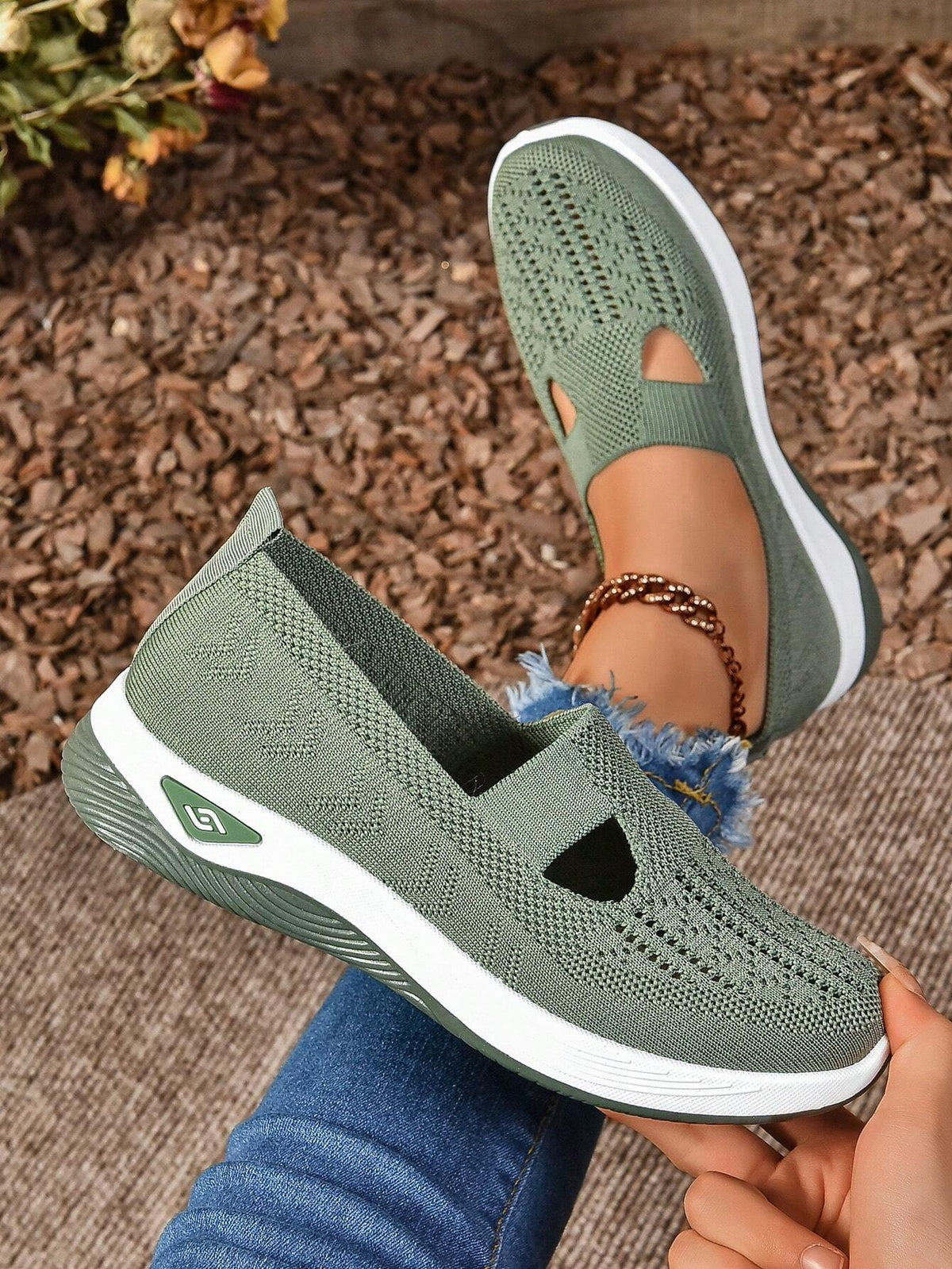 OLANE Comfort Slip-On Knitted Walking Shoe Green35/5Women's Shoes