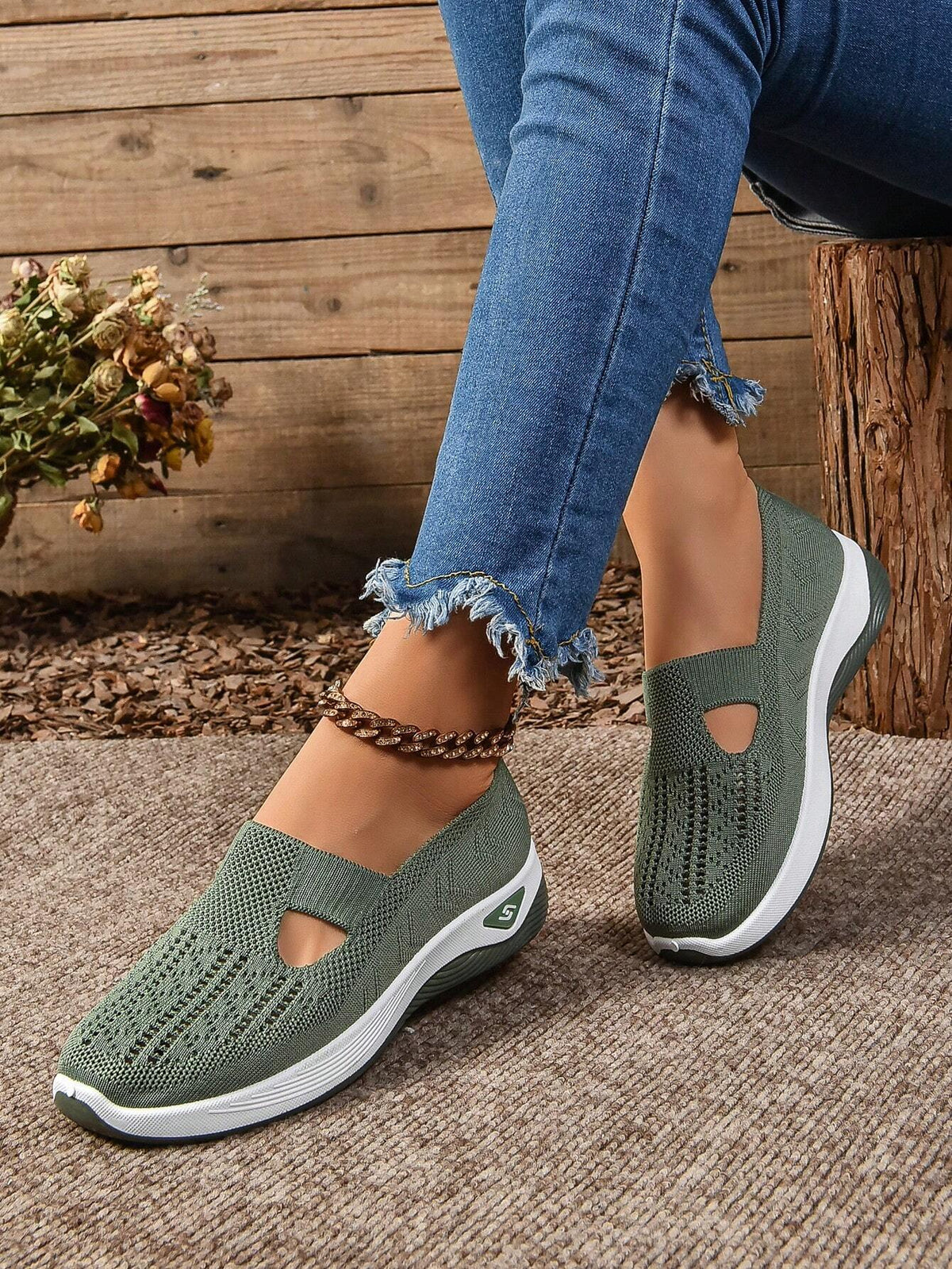 OLANE Comfort Slip-On Knitted Walking Shoe Green36/6Women's Shoes
