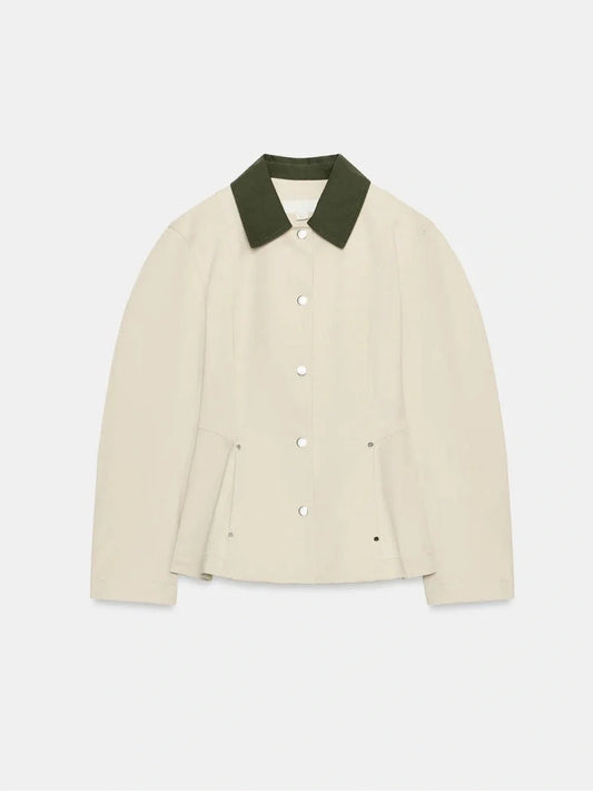 OLANE Contrast Collar Peplum Jacket BeigeXSWomen's Coats & Jackets