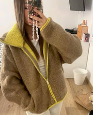 Contrast Trim Knit Zip Up Cardigan