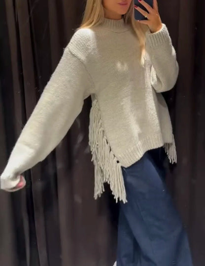 OLANE Cozy Oversized Tassel Knit Sweater SWomen's Sweaters & Cardigans