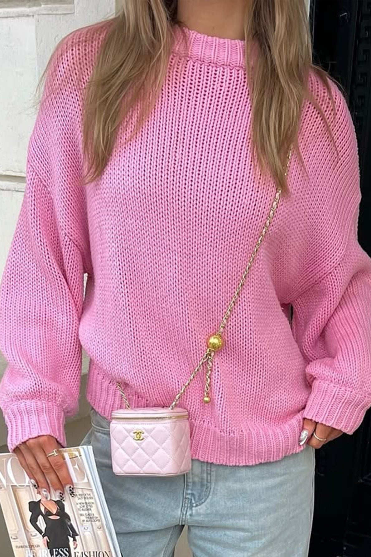 OLANE Crew Neck Layering Sweater PinkOne SizeWomen's Sweaters & Cardigans