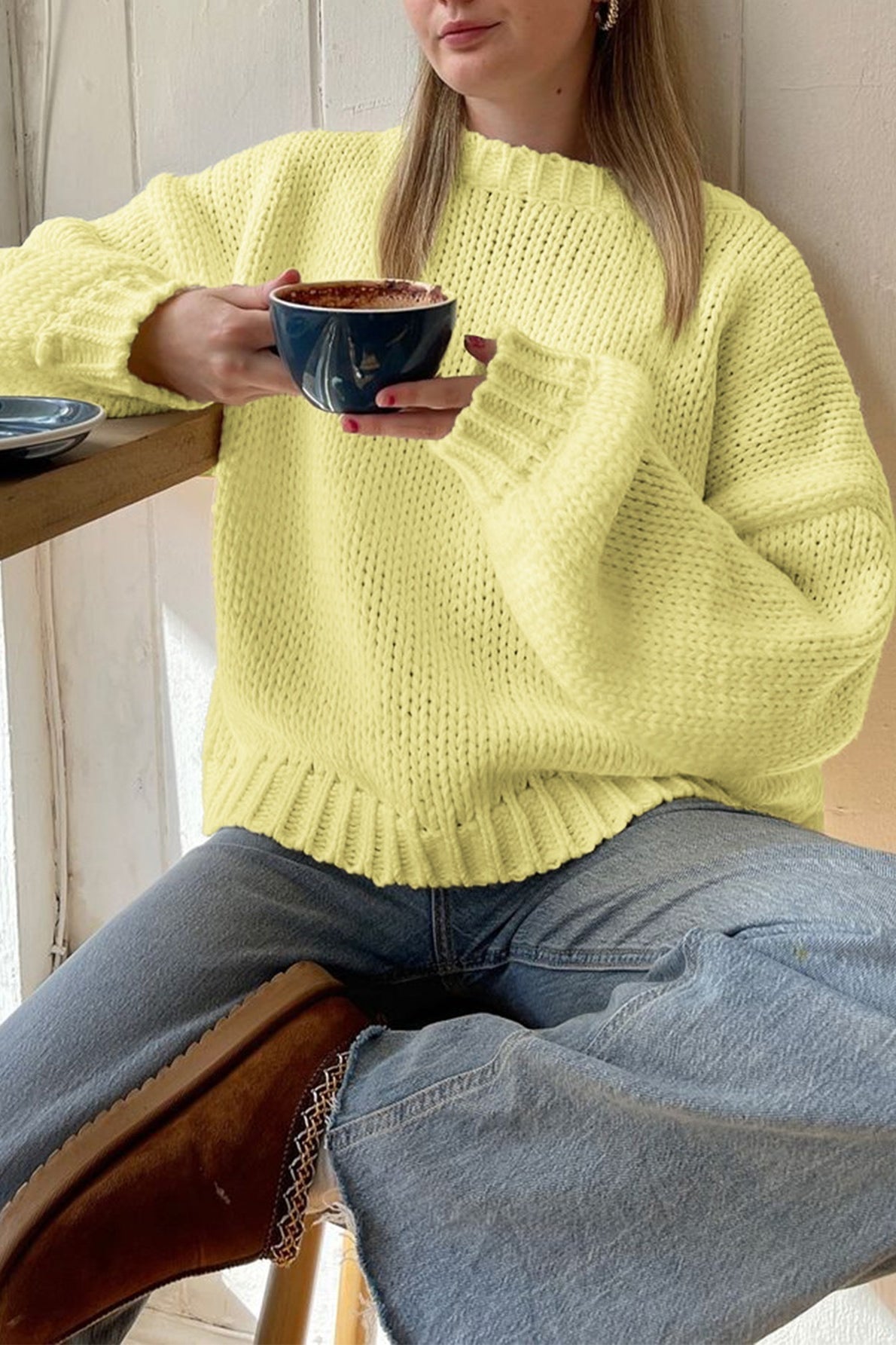 OLANE Crew Neck Layering Sweater YellowOne SizeWomen's Sweaters & Cardigans