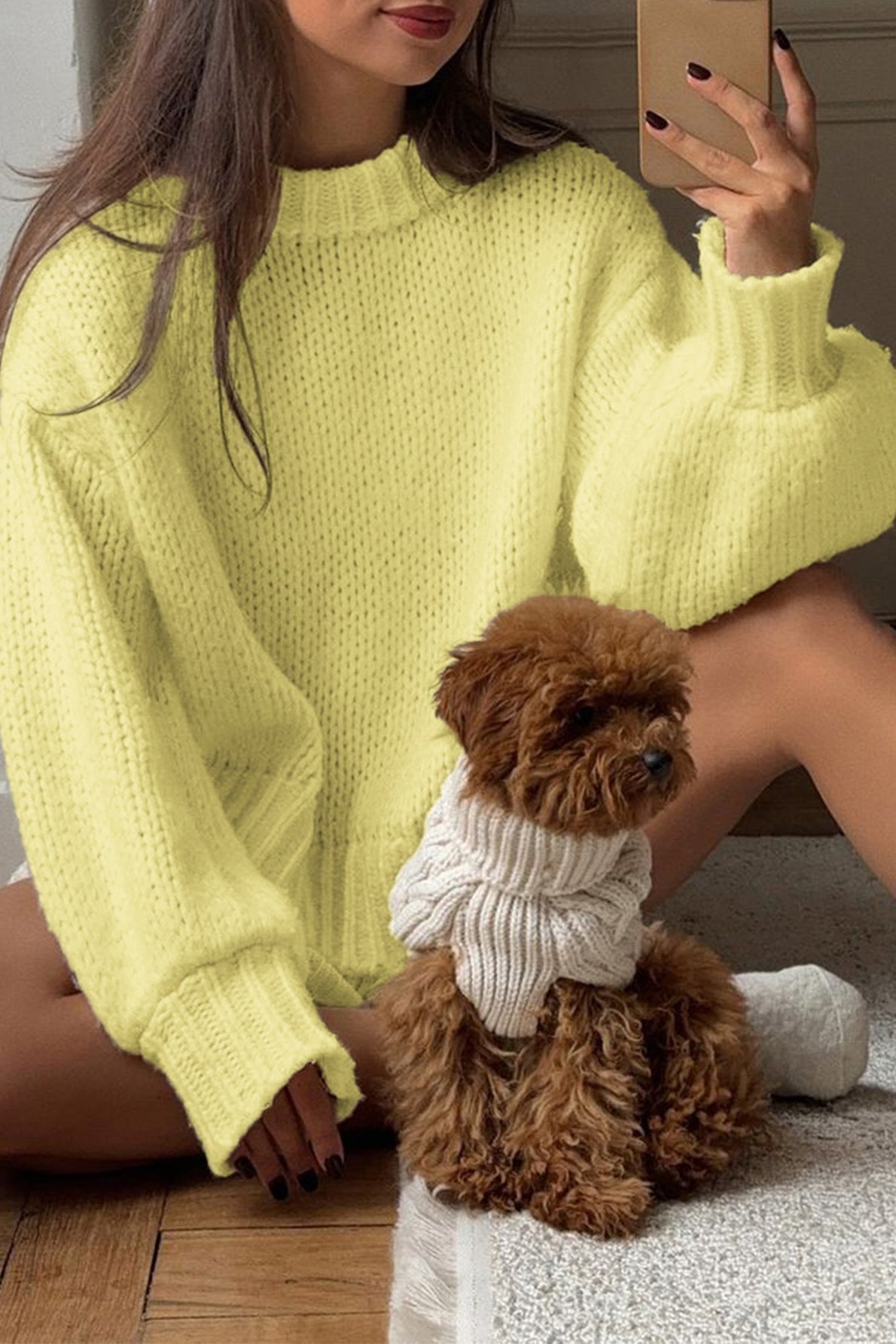 OLANE Crew Neck Layering Sweater YellowOne SizeWomen's Sweaters & Cardigans