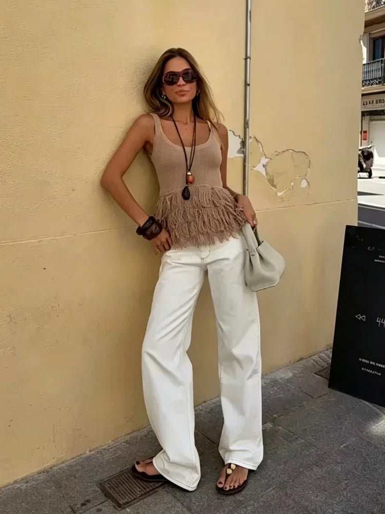 OLANE Crochet Tassel Knit Tank Top MWomen’s Tops