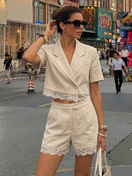 Lisa Crop Top Lace High-Waisted Shorts Set
