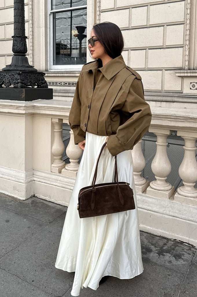 OLANE Cropped Pleated Utility Jacket KhakiMWomen's Coats & Jackets