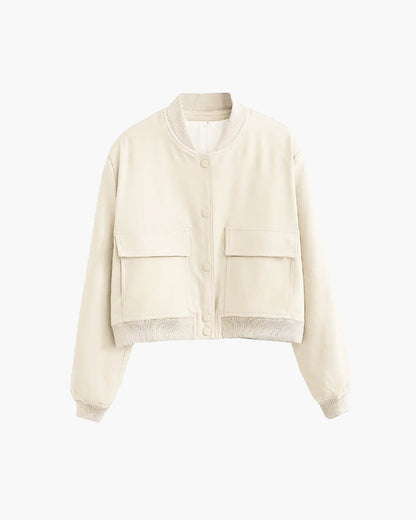 OLANE Cropped Ribbed Bomber Jacket OatmilkSWomen's Coats & Jackets