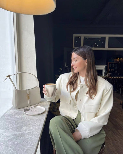 OLANE Cropped Ribbed Bomber Jacket OatmilkSWomen's Coats & Jackets