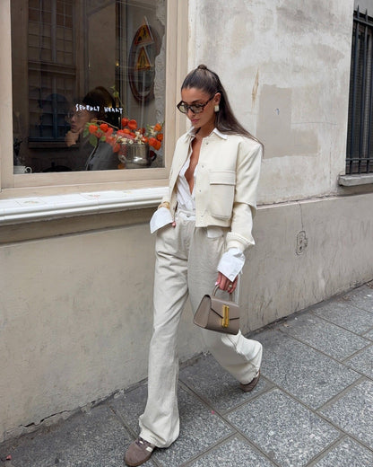 OLANE Cropped Ribbed Bomber Jacket OatmilkSWomen's Coats & Jackets