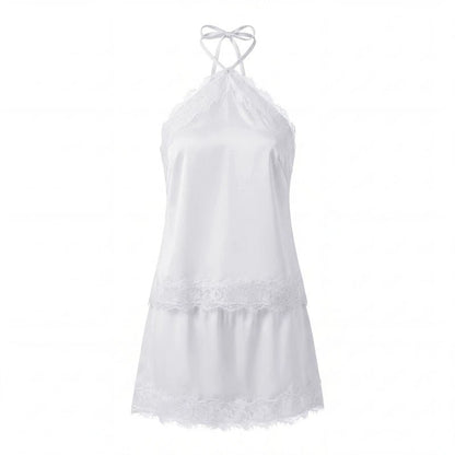 OLANE Dahlia Satin Lace Halter Cami Set BlackSTop