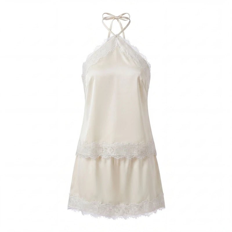 OLANE Dahlia Satin Lace Halter Cami Set BlackSTop