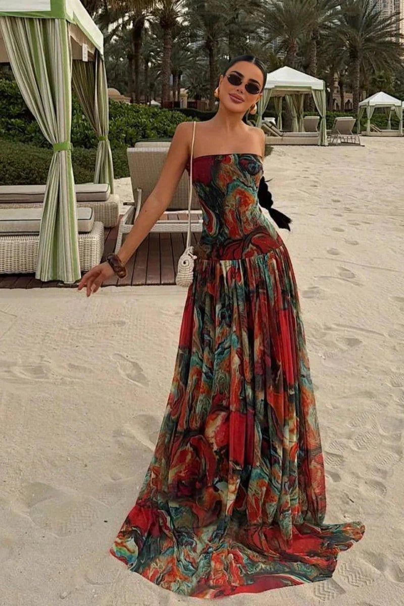 OLANE Daisy Strapless Abstract Print Maxi Dress MulticolorSDress