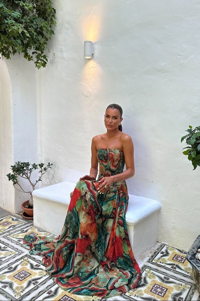 OLANE Daisy Strapless Abstract Print Maxi Dress MulticolorSDress