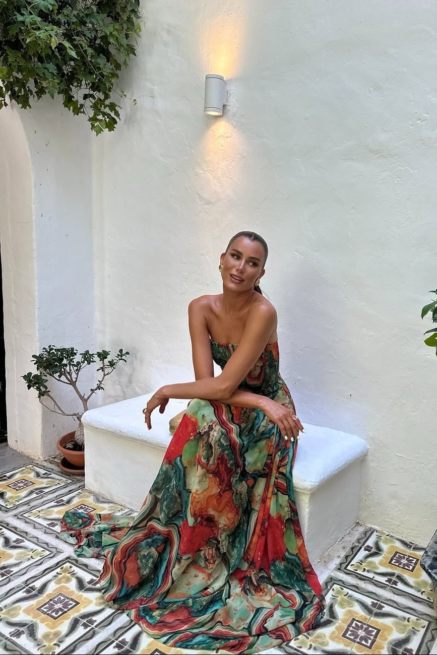 OLANE Daisy Strapless Abstract Print Maxi Dress MulticolorSDress