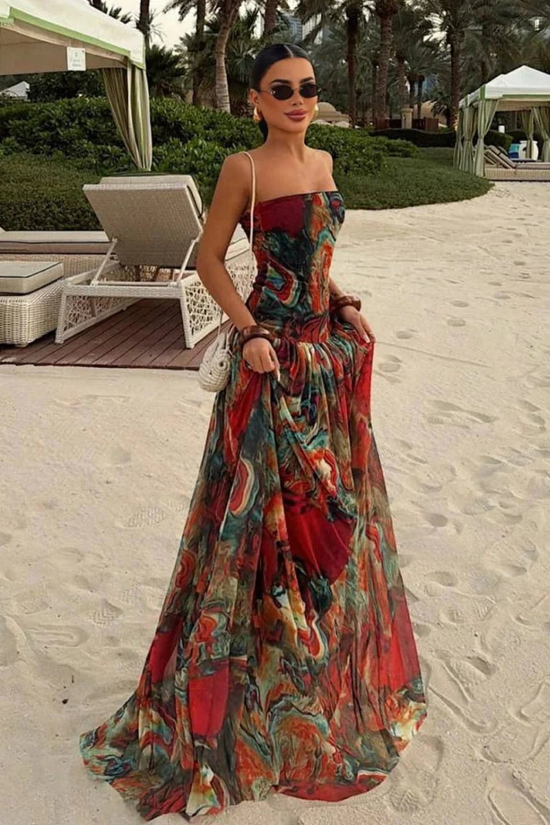OLANE Daisy Strapless Abstract Print Maxi Dress MulticolorSDress