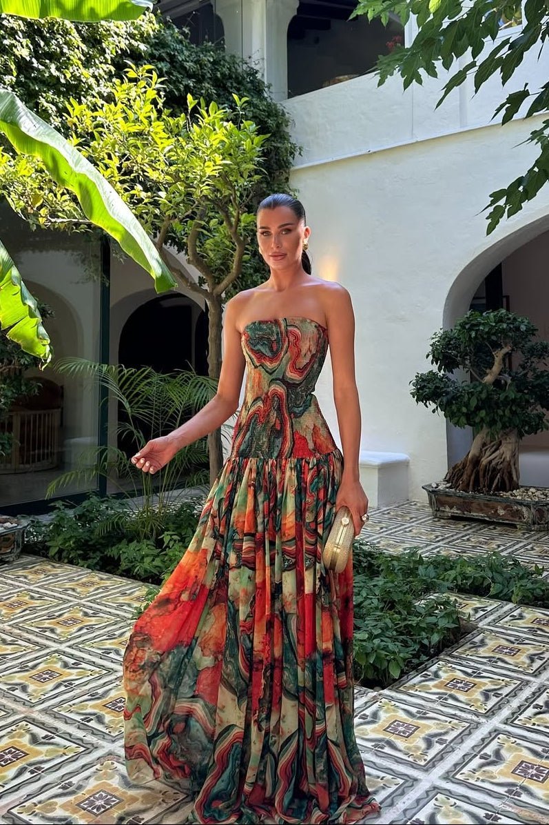 OLANE Daisy Strapless Abstract Print Maxi Dress MulticolorSDress