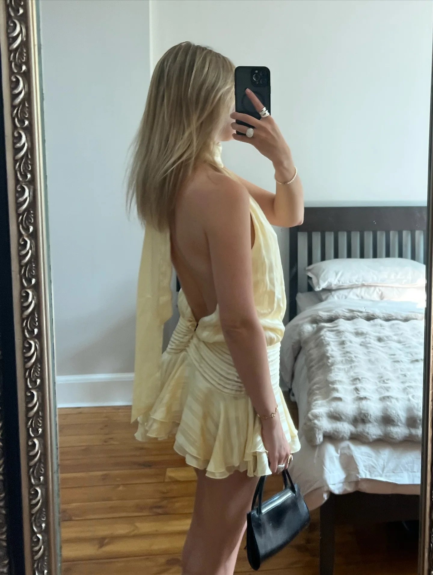OLANE Daniela Ruffled Tiers Backless Mini Dress Light YellowSWomen’s Dresses