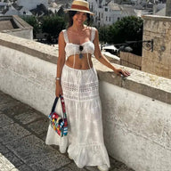 Denise Bohemian Embroidered Crop Top Skirt Set