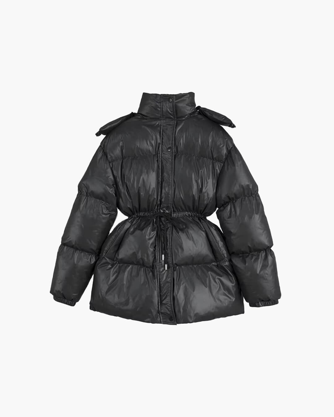 OLANE Drawstring Hooded Puffer Coat BlackSWomen's Coats & Jackets
