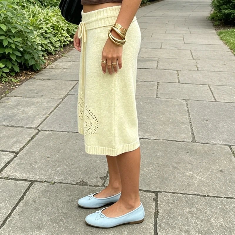 OLANE Drawstring Waist Knit Culottes Shorts YellowSWomen's Bottoms