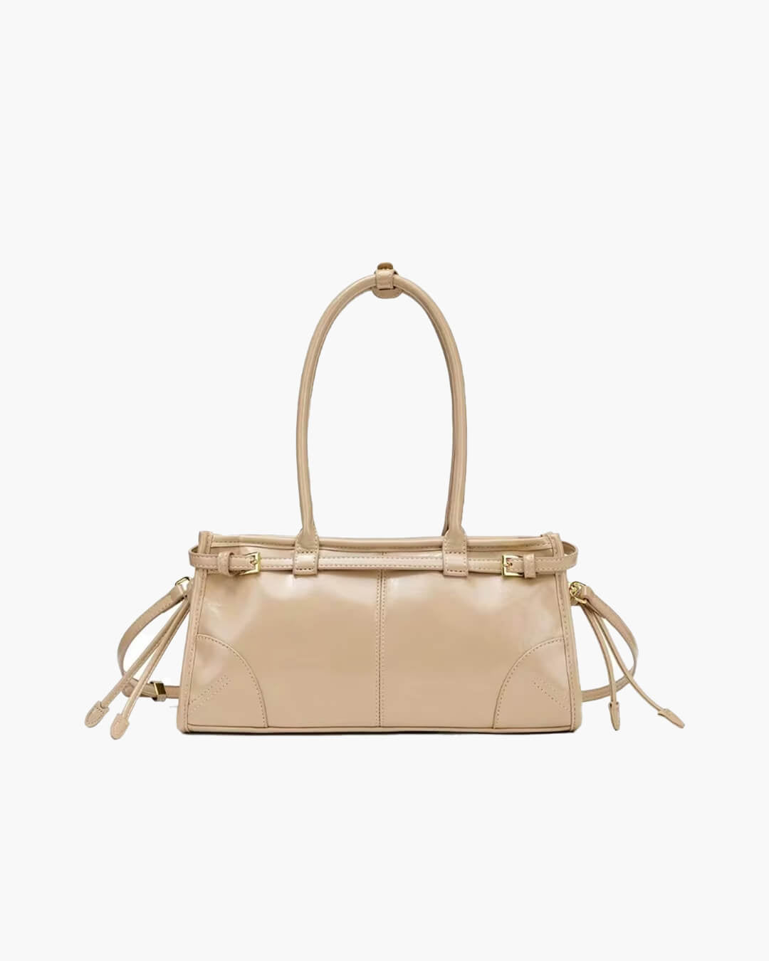OLANE Edelle Leather Shoulder Bag with Belt Detail BeigeHandbags