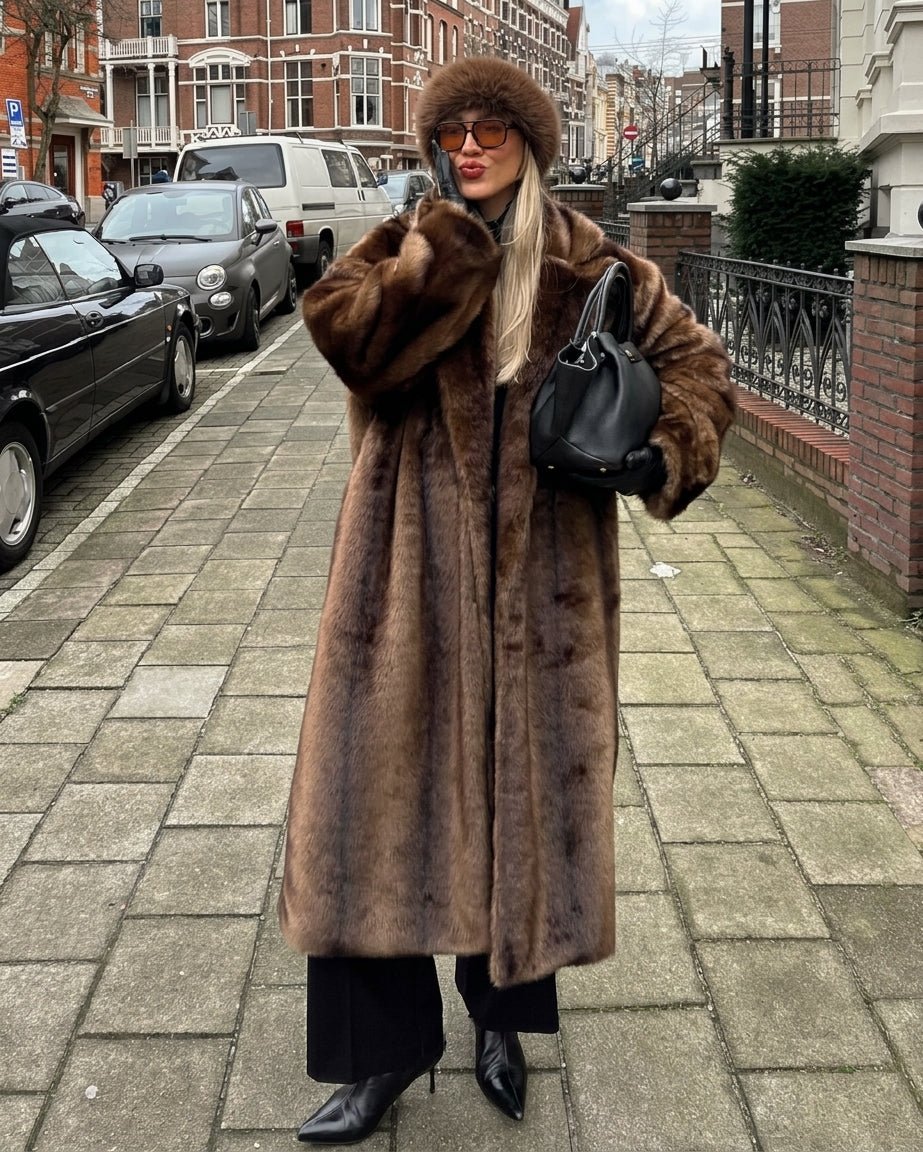 OLANE Elegant Faux Fur Long Overcoat SCoat