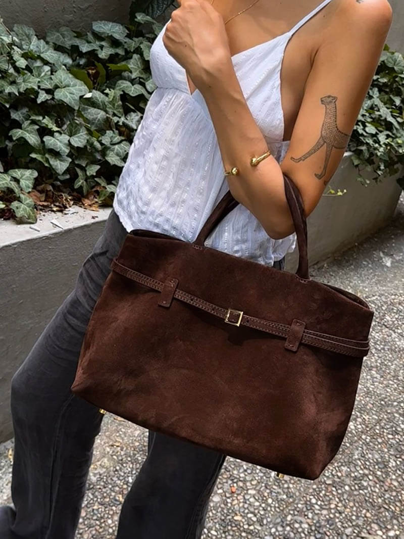 OLANE Elegant Faux Suede Shoulder Bag BrownRegularWomen's Handbags