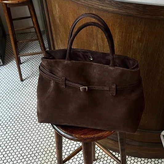 OLANE Elegant Frosted Suede Tote Bag Dark BrownWomen's Handbags
