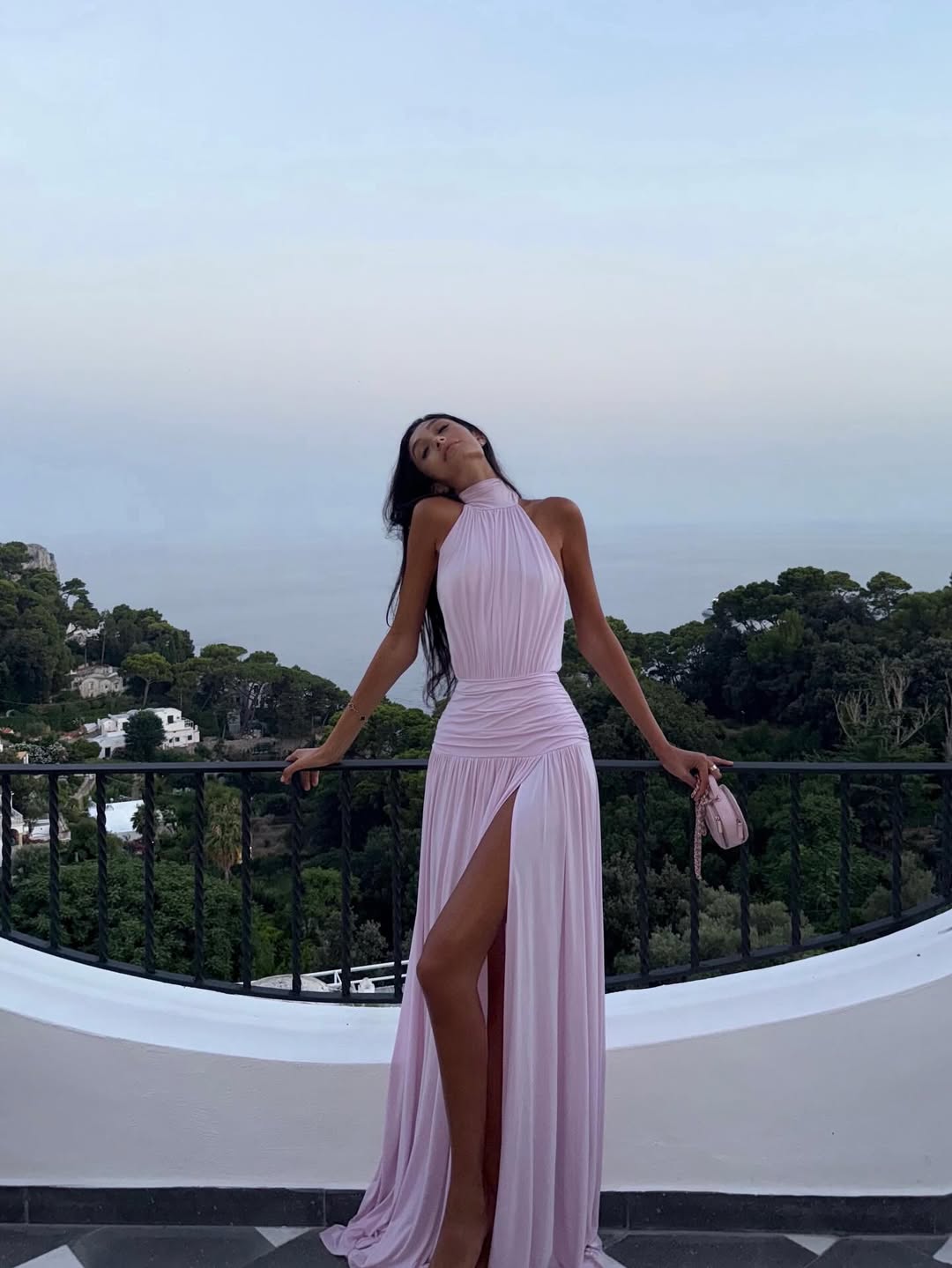 OLANE Elegant Halter Pleated Maxi Dress PinkSWomen's Dresses