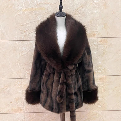 OLANE Elegant Lace-Up Faux Fur Coat BrownSWomen's Coats & Jackets