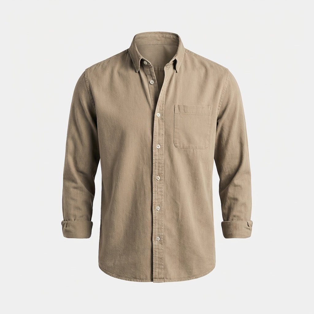 OLANE Elegant Long - Sleeve Button - Up Shirt KhakiSMen's Tops