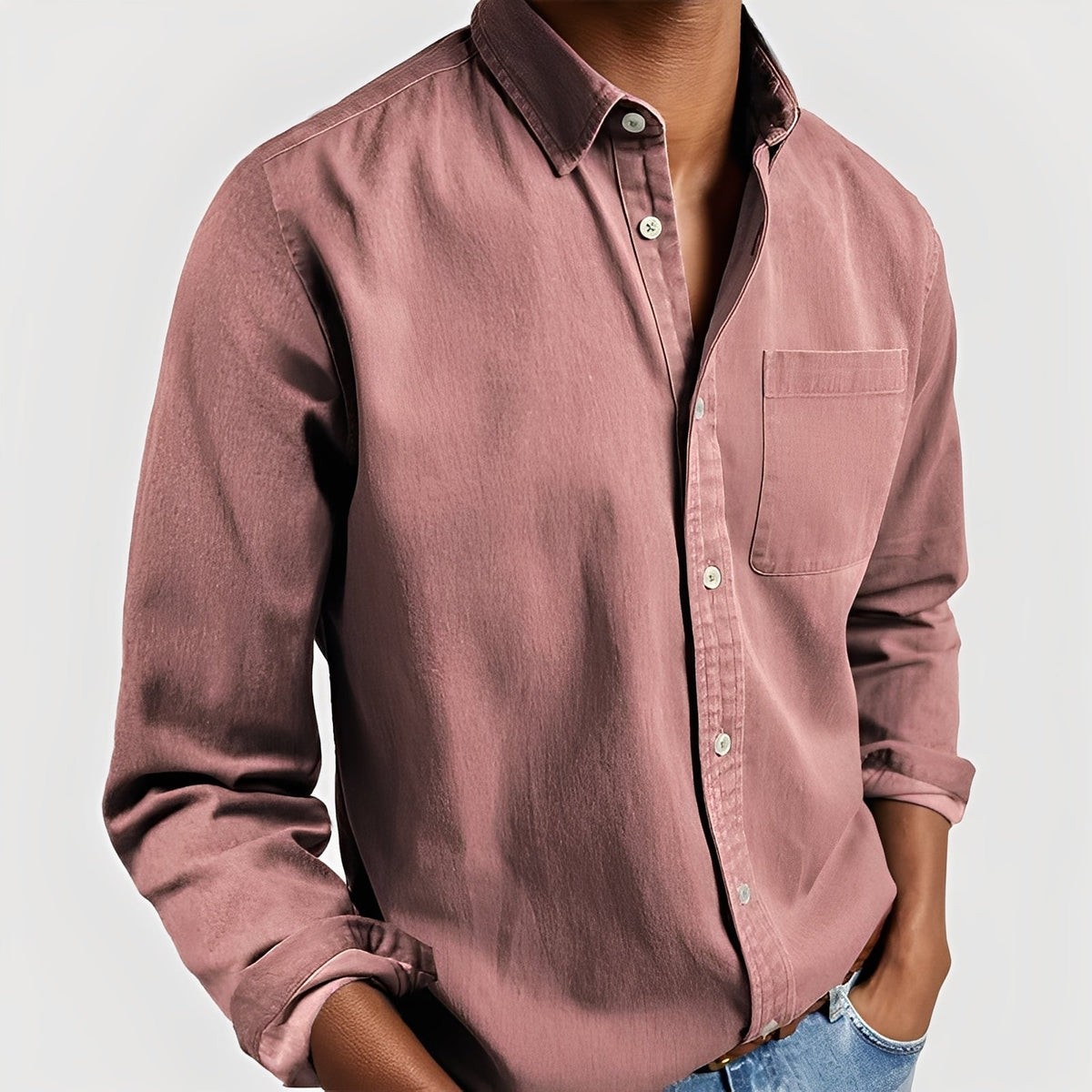 OLANE Elegant Long - Sleeve Button - Up Shirt PinkSMen's Tops