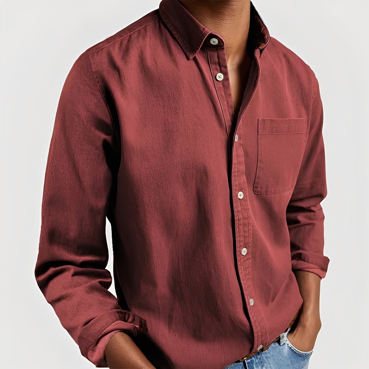 OLANE Elegant Long - Sleeve Button - Up Shirt RedSMen's Tops