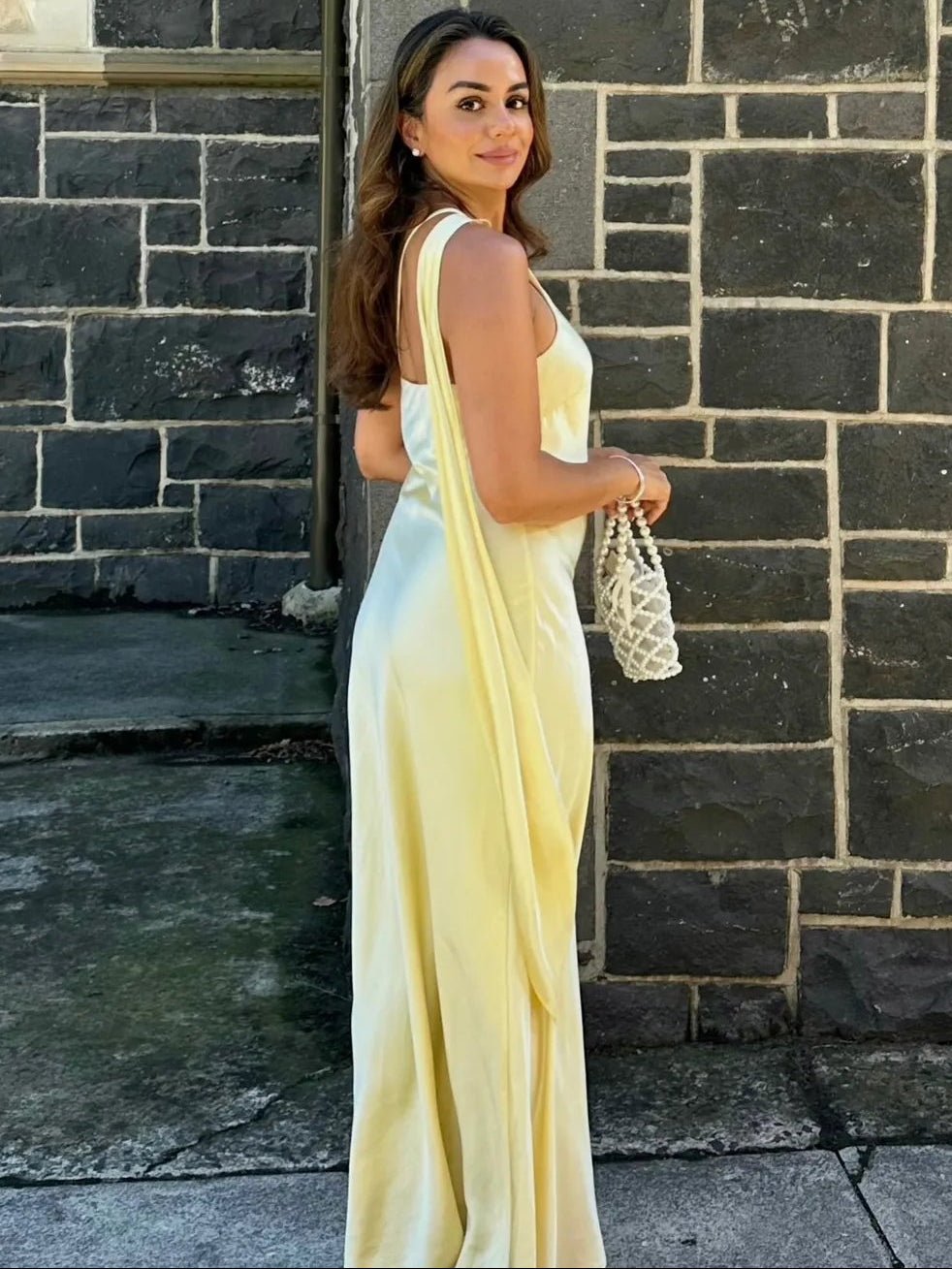 OLANE Elegant One-Shoulder Silk Evening Gown LWomen’s Dresses