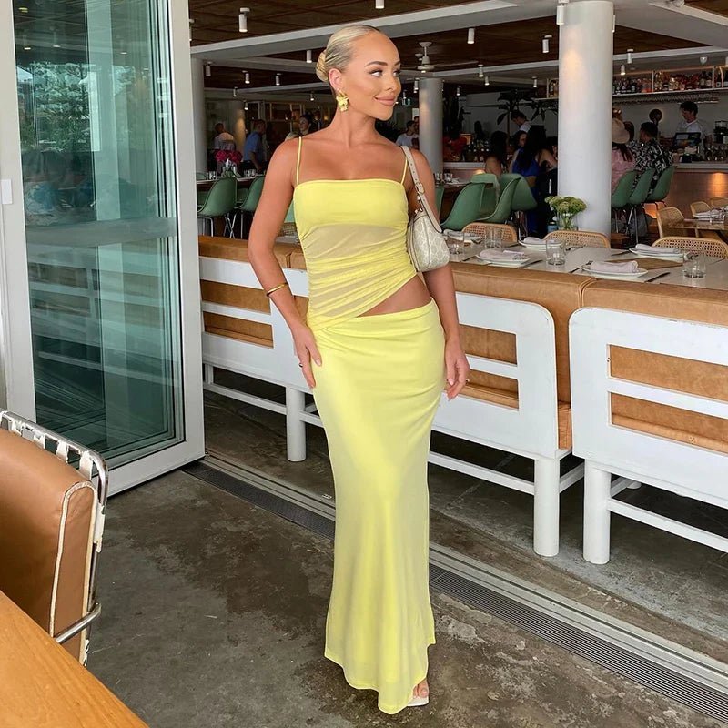 OLANE Elegant Two-Piece Crop Dress Set YellowXSWomen's Sets