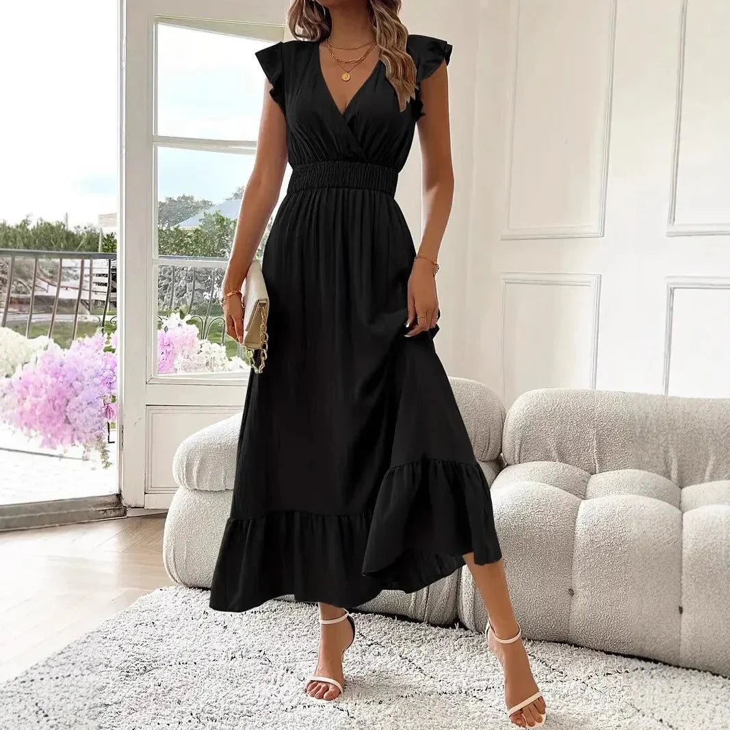 Melanie – V-Ausschnitt Volant-Swing-Kleid