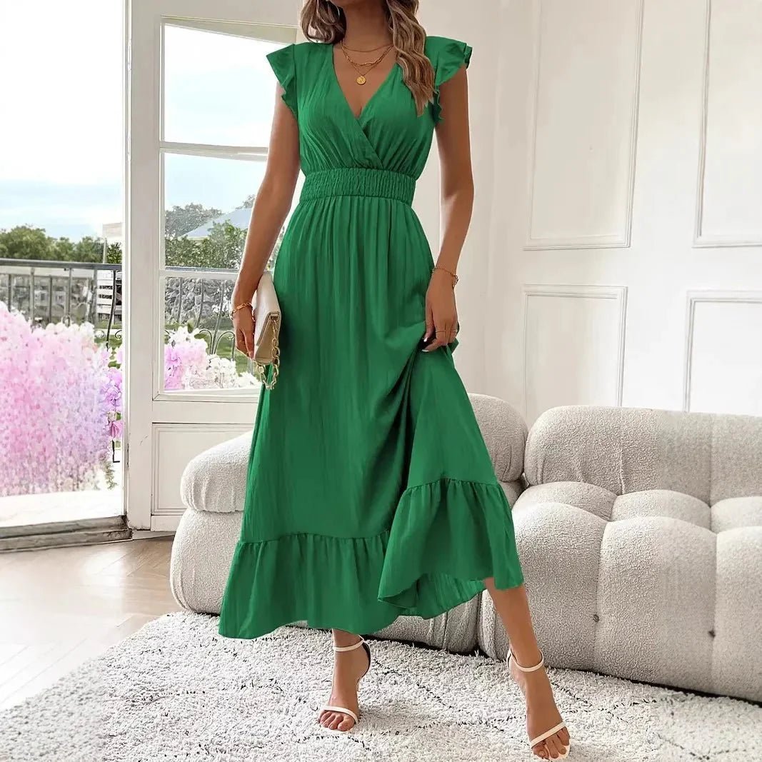 Melanie – V-Ausschnitt Volant-Swing-Kleid