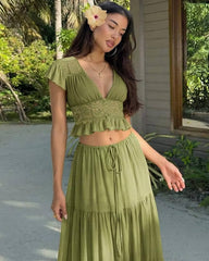 Ella Top Court en Dentelle Jupe Maxi en Chiffon Ensemble
