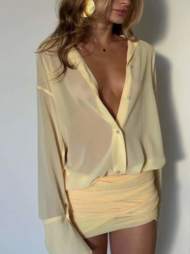 OLANE Eva Long Sleeve Ruched Shirt Dress BlackMWomen's Dresses