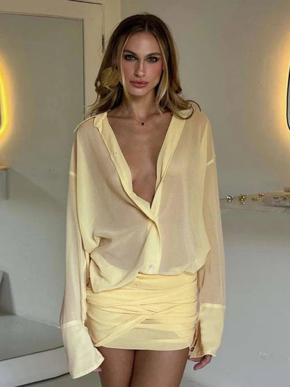 OLANE Eva Long Sleeve Ruched Shirt Dress BlackMWomen's Dresses