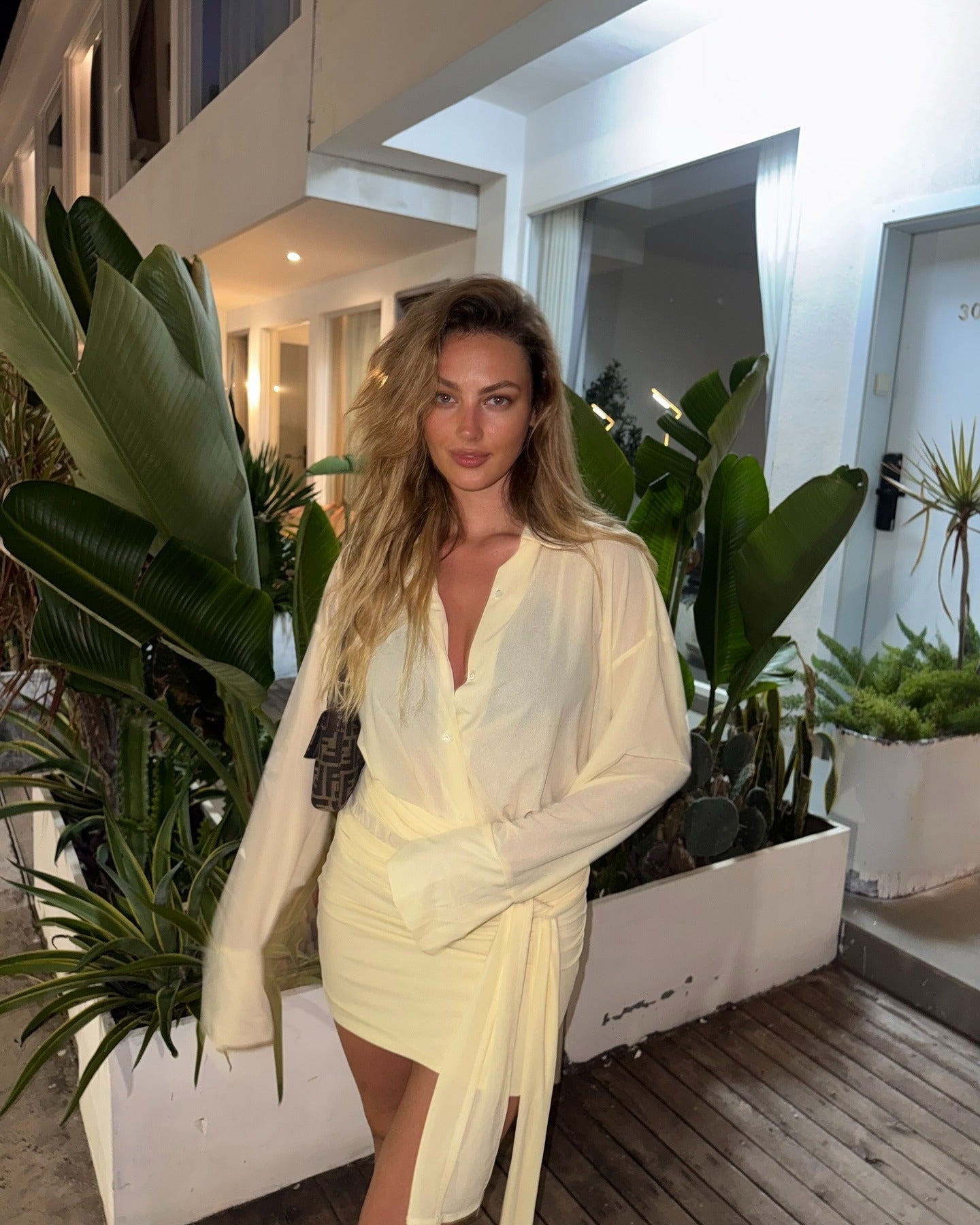 OLANE Eva Long Sleeve Ruched Shirt Dress YellowSWomen's Dresses