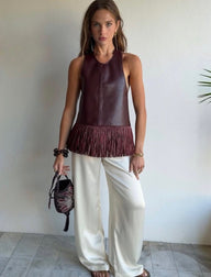 Faux Leather Fringe Halter Top