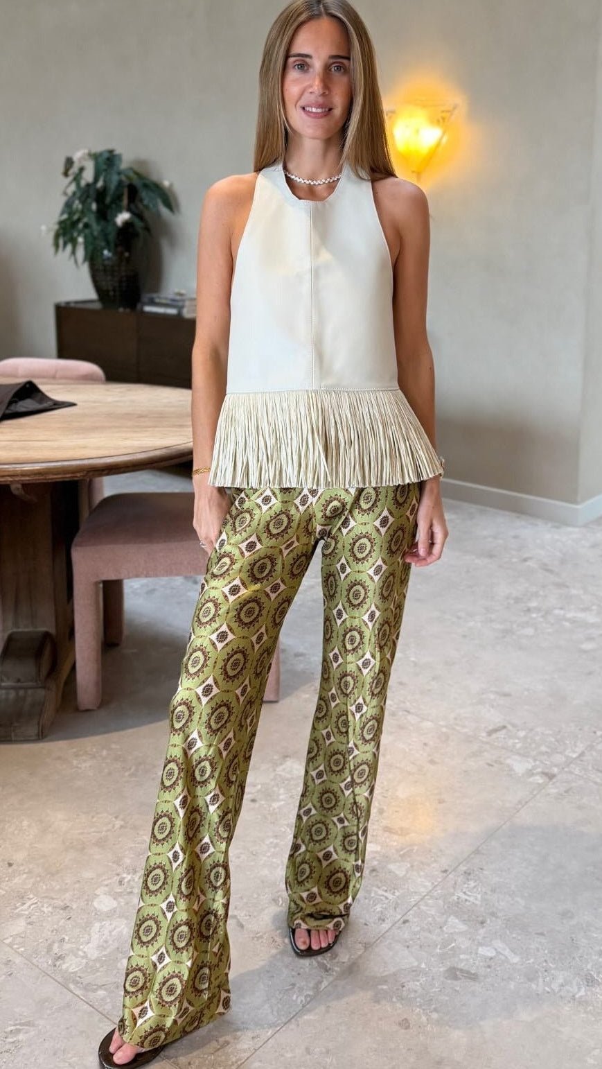 OLANE Faux Leather Fringe Halter Top WhiteSWomen’s Tops