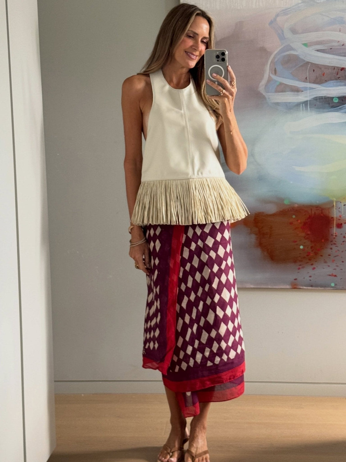 OLANE Faux Leather Fringe Halter Top WhiteSWomen’s Tops