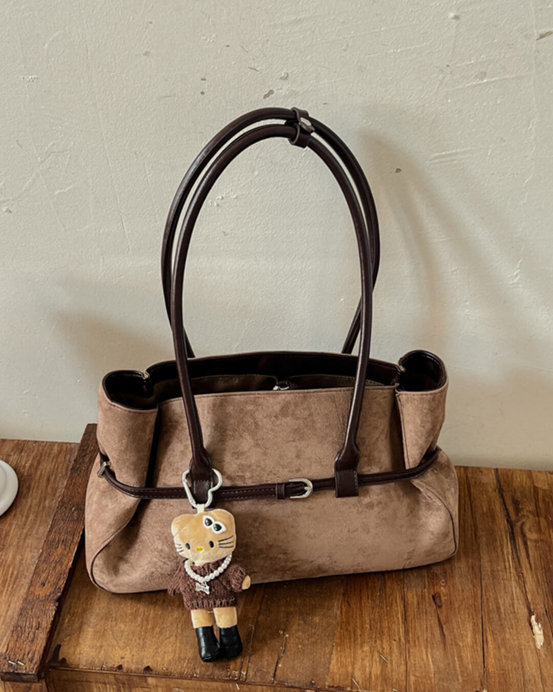 OLANE Faux Suede Belted Tote Bag BrownWomen's Handbags