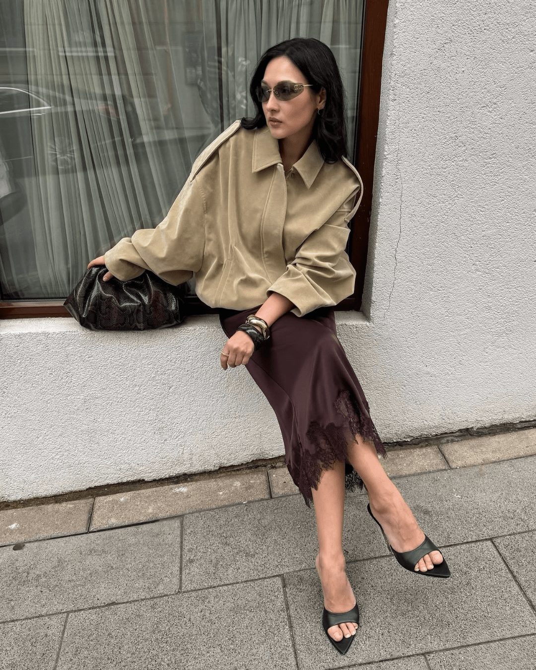 OLANE Faux Suede Zip-Up Bomber Jacket BeigeSWomen's Coats & Jackets