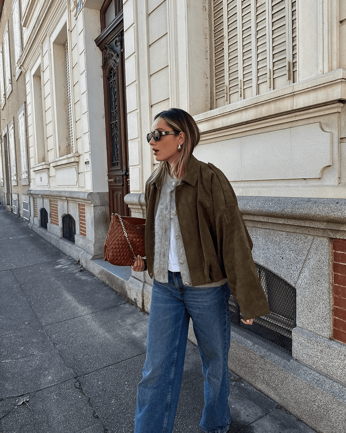 OLANE Faux Suede Zip-Up Bomber Jacket OliveSWomen's Coats & Jackets