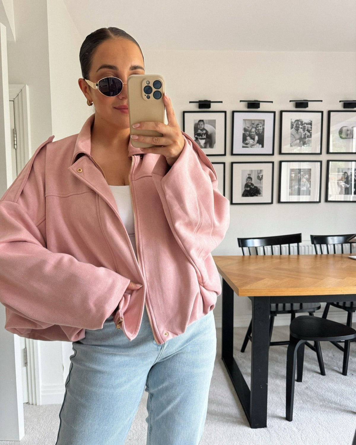 OLANE Faux Suede Zip-Up Bomber Jacket PinkSWomen's Coats & Jackets
